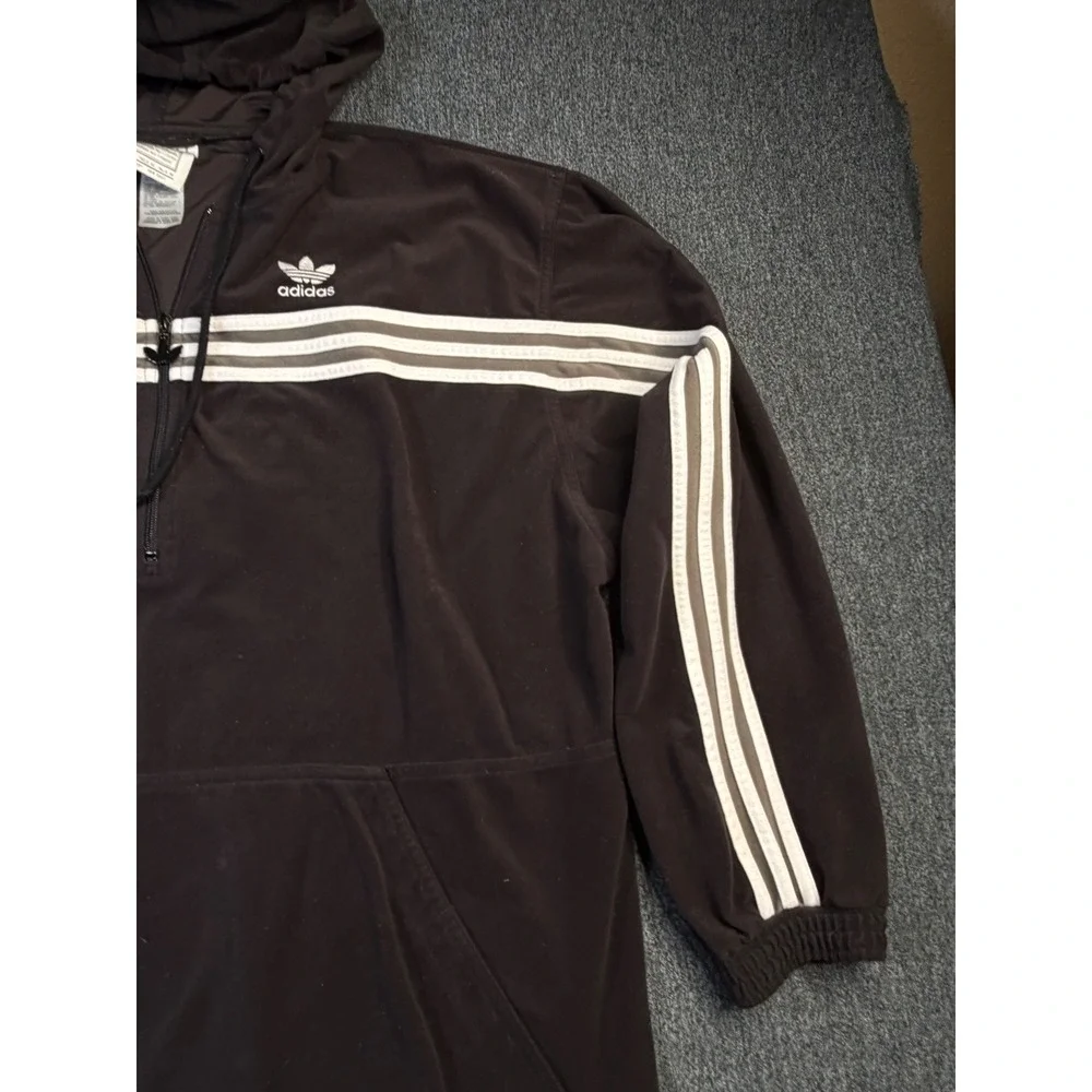 Vintage Adidas Originals Quarter‎ Zip Hoodie Blk Velour Trefoil Mens XL Pullover
